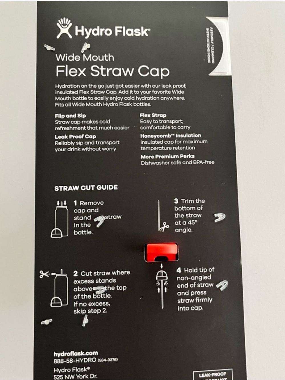 Hydro Flask Wide Mouth Flex Straw Cap & Straws, color is black - Picture 4 of 5